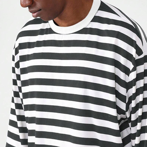 New Arrival Basic Style Solid Long Sleeve Men's Summer Casual Crew Neck Hip Hop Plus Size 100% Cotton Striped Shirt Men - Product Image 4