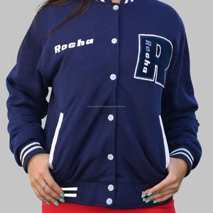 Veste universitaire en molleton de coton pour femmes à la mode col montant décontracté traitement enduit conception de serrage chic - Product Image 6