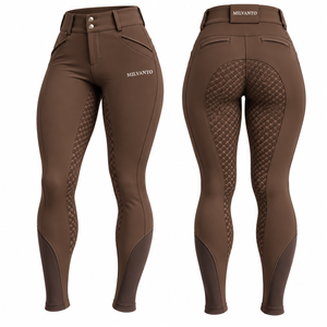 Chocolate <b>Brown</b> Custom <b>Women</b> Horse Riding Breeches <b>Leggings</b> Full Seat Silicone Grip High Waist Equestrian Riding Pants Stretchy - Product Image 1