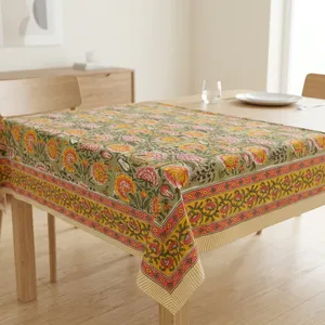 Floral Printed Premium Cotton Tablecloth Square Traditional Hand block Style Home Use Table cloth - Product Image 1