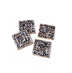 Attractive Pattern Mother Pearl Inlay Handmade Eco-Friendly <b>Square</b> Coasters Set-Modern Style Multi-functional Mats Pads - Product Image 1