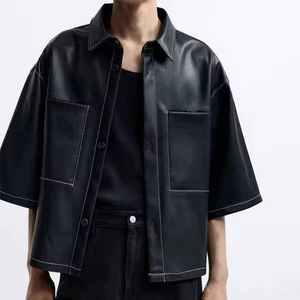 Camiseta de Alta Calidad para Hombre, Nuevos Estilos Personalizados, Camisas Extra Grandes con Botones, Mangas Cortas, Corte Cuadrado, Cuero PU de 280 Gramos - Product Image 1