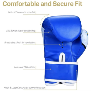 Guantes de Boxeo de Piel Sintética Azul con Cierre de Gancho y Bucle en la Muñeca, Unisex para Adultos y Adolescentes - Product Image 6