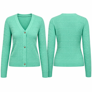 Women Mint Green <b>Thick</b> Cable Knit Solid Simple <b>Cardigan</b> V Neck <b>Long</b> Sleeve Button Front Regular Fit Winter Autumn Casual Daily - Product Image 5