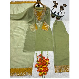 Conjunto Kurti Palazzo de Seda Crujiente para Mujer, Ropa Festiva Más Vendida, con Diseño de Bordado Calado, Disponible al Mejor Precio - Product Image 5