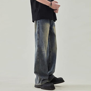 Jean baggy noir délavé pour homme, coupe large, style urbain streetwear, pantalon décontracté - Product Image 5