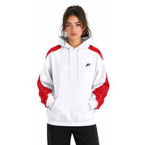 Sudadera con Capucha de Bloques de Color para Mujer, Blanca y Roja, Manga Larga, Estilo Casual Urbano, Venta al por Mayor, OEM, Ropa Personalizada - Product Image 1