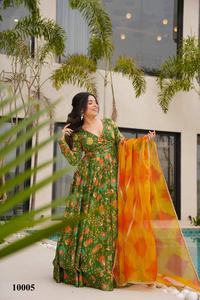 Magnifique ensemble de robes longues en soie gaufrée de style indien-pakistanais, séchage rapide, tenue ethnique moderne pour les fêtes et les occasions festives - Product Image 3