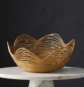 Panier de rangement pour fruits en fil métallique doré ondulé bio, bol ouvert, organisateur de légumes pour table de cuisine - Product Image 2