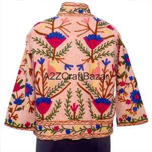 Blouson Bomber Vintage à Motif Floral Printemps/Été/Hiver 100% Coton Broderie Machine Design Dessiné à la Main Écologique Col en V - Product Image 1