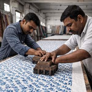 ผ้าฝ้ายแคมบริกพิมพ์ลายด้วยมือแบบ Knnotted Earth |   ลายพิมพ์แบบดั้งเดิมของอินเดีย |   บ้านสิ่งทอที่เป็นมิตรกับสิ่งแวดล้อมและยั่งยืน - Product Image 4