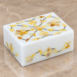 Boîte à bijoux en marbre gravée à la main de luxe avec motif floral, design moderne, produit très demandé, Inde, approvisionnement mondial - Product Image 1