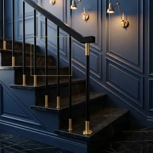 Sistema de barandillas de hierro y latón de primera calidad, pasamanos decorativos de metal antiguo para renovación de escaleras en el hogar. - Product Image 2