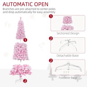 Albero di Natale Artificiale Innevato Non Illuminato Alto 180cm, Albero di Natale Sottile a Forma di Pino con Rami Rosa Realistici - Product Image 6