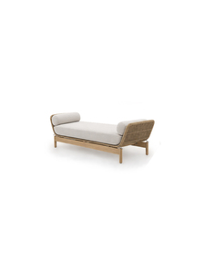 Canapé de jardin minimaliste deux places avec structure en bois et coussins en tissu gris, durable pour les meubles de salle d'attente - Product Image 5