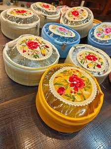Handcrafted Indian <b>Floral</b> Embroidered Round Fabric Utility Organizers Traditional Artisan Cosmetic Pouches Festive Gift <b>Box</b> - Product Image 1