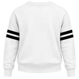 Sweat-shirt blanc à col rond pour femme avec motif graphique « Lettres grecques 1922 » noir et double bandes noires sur les manches, manches longues, style décontracté universitaire - Product Image 1