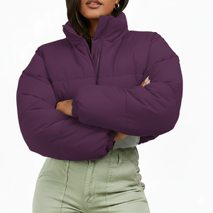 Customized Women's <b>Winter</b> <b>Thick</b> Cropped Quilted Waterproof Quick Dry Knitted Puffer Jacket Viscose Lining Bubble <b>Coat</b> Design - Product Image 3