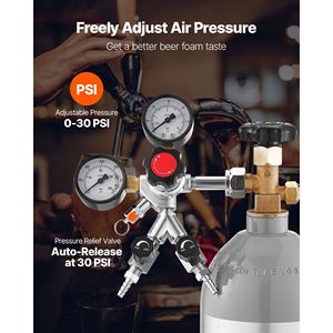 Régulateur de CO2 double manomètre double vanne 0-60 PSI, pression réglable, robuste, pour machines de distribution de bière en fût - Product Image 2