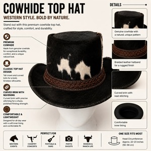 Sombrero de Copa de Cuero de Diseño para Hombre, Accesorio de Moda Alternativa, Estilo Corona Alta para Atuendos Góticos, Cosplay y Uso Creativo - Product Image 2