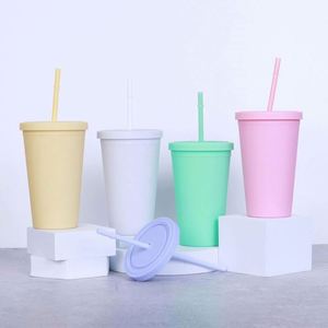 Vaso Acrílico Personalizado, Libre de BPA, de 16 oz, Doble Pared, Reutilizable, Color Pastel Mate, Recto y Delgado, con Tapa y Pajita - Product Image 1