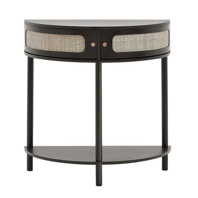 Natural Rattan Half-Moon Console Table with 2 Drawers for Home Entryway Storage Console Table Stora