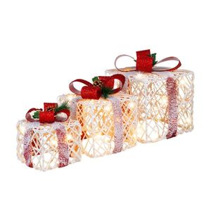 Decorazioni per Feste # # # #   Set di 3 Scatole Regalo Natalizie Floccate con 60 LED Bianco Caldo e Funzione Timer - Bianco+Rosso - Product Image 2