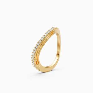 Bague minimaliste en diamant cultivé en laboratoire, forme incurvée, sans conflit, éthique |   0,18 ct rond en or jaune, blanc et rose 9 carats - Product Image 2