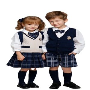 ชุดเครื่องแบบนักเรียนผ้าฝ้ายสำหรับเด็กประถมอนุบาลอนุบาลกางเกงมีเชือกแขวนคอสำหรับเด็กนักเรียนฤดูร้อนดีไซน์ที่ดีที่สุด - Product Image 1