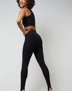 Leggings noirs unis de qualité supérieure, taille mi-haute, coupe évasée, longueur intégrale, avec design étrier, tricotés sans couture, extensibles, pour femme, toutes saisons - Product Image 3