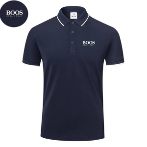 Chemise BOOS pour homme en coton blanc imprimé, manches courtes, col rabattu, logo, respirante, coupe classique, style hawaïen, été - Product Image 2