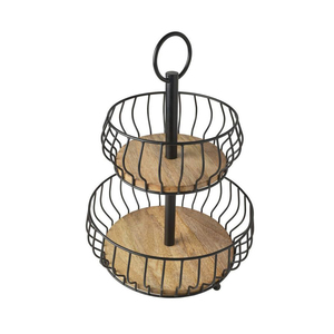 Modern Metal <b>Wire</b> 2-Tier Geometric Storage <b>Basket</b> <b>Hanging</b> Organizer for Kitchen Multi-Purpose Neatening Stand - Product Image 4