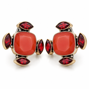 Trade Assurance Brass Oxidized <b>Silver</b>-Plated Ethnic Bezel Setting Garnet <b>Stud</b> Earrings Women's Engagement Bulk Fast Shipping - Product Image 1