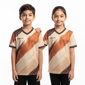 Camiseta Deportiva Sublimada Personalizada con Cuello en V para Jóvenes, Jersey Estampado Unisex para Niños y Niñas, Tops Casuales de Manga Corta, Ropa al por Mayor - Product Image 4