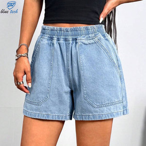 Premium <b>Jean</b> Women's Denim Shorts <b>Elastic</b> Waistband Light Blue Casual Summer Shorts OEM ODM Wholesale Factory - Product Image 1