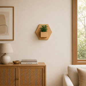 Eco-Friendly Self-Adhesive Wooden <b>Wall</b>-Mounted Hexagon Planter for Air Plants & Succulents Home <b>Decor</b> Gift Set - Product Image 1