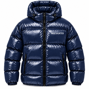 Chaqueta Acolchada para Hombre con Logotipo Personalizado de la Marina |   Chaqueta Acolchada con Capucha de Alto Brillo |   Chaquetas de burbujas premium para el invierno - Product Image 1