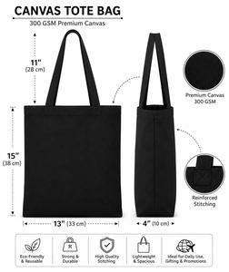 กระเป๋าผ้าแคนวาสสีดำ สีพื้น สไตล์มินิมอล ใช้ได้ทุกฤดูกาล - Product Image 2