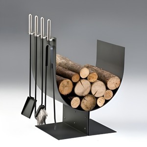 Soporte moderno de acero para leña con juego de herramientas para chimenea y base resistente para almacenamiento de leña en interiores, accesorios de calefacción para el hogar - Product Image 2