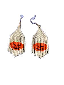Pendientes colgantes de borla con cuentas de calabaza de Halloween para mujeres y niñas Pendientes de gota bordados a mano de La India - Product Image 4