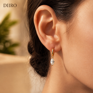 Marquise Shape Diamond <b>Hoop</b> <b>Earring</b> 14K Vermeil Yellow Gold Moissanite Drop <b>Earrings</b> for Women Party Jewelry - Product Image 3