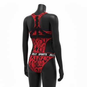 Conjunto de Baño de Alta Calidad en Poliéster y Spandex de 225 GSM, Estampado Gráfico Rojo, Tela Elástica, Logotipo Personalizado para Mujer - Product Image 4