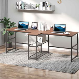 83FT Large Office Desk Durable Two-Person <b>Study</b> Writing <b>Table</b> with Bookshelf for Home Office or Classroom Use - Product Image 2