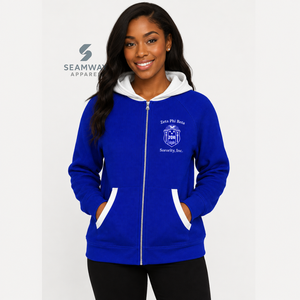 เสื้อฮู้ดซิปผู้หญิง Zeta Phi Beta Sorority สีแทน แต่งฮู้ดตัดสี ซิปยาว แขนยาว ปักอักษรกรีก สไตล์ลำลอง - Product Image 5