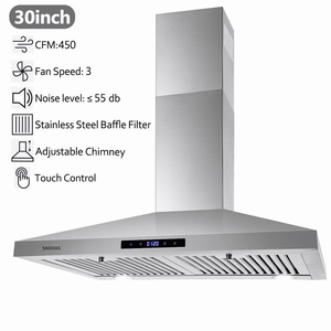S-N-D-O-A-S 30i-n W-a-l-l M-o-u-n-t R-a-n-g-e H-o-o-d V-e-n-t en acier inoxydable avec conduites de ventilation sans soudure et LED, nouveau modèle - Product Image 3