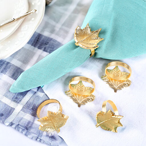 Vente chaude Métal Cercle Serviette Anneau Feuille D'or En Forme De Décoration De Table pour La Partie En Gros En Vrac Quantité - Product Image 5