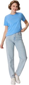 T-shirt à manches courtes pour femme, bleu clair, col rond, coupe classique, couleur unie, style décontracté, 100% coton, jersey respirant - Product Image 6