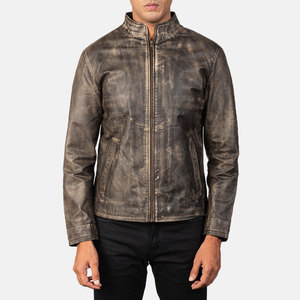 Blouson Moto Homme Écologique en PU, Col Montant, Fermeture Éclair, Coupe Slim, Effet Délavé, Style Hiver, Doublure Intérieure en Polyester - Product Image 3