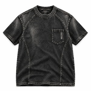 Camiseta Negra Personalizada al por Mayor con Bolsillo y Lavado Ácido, Estilo Vintage Oversize de Algodón, Unisex, Ropa Urbana, Marca Privada - Product Image 1