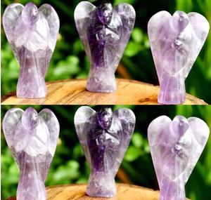 Chakralume - Figura de Ángel Tallada a Mano en Cristal de Amatista Natural, Piedra Preciosa Curativa, Meditación, Reiki, Energía de Chakra, Decoración Espiritual - Product Image 1